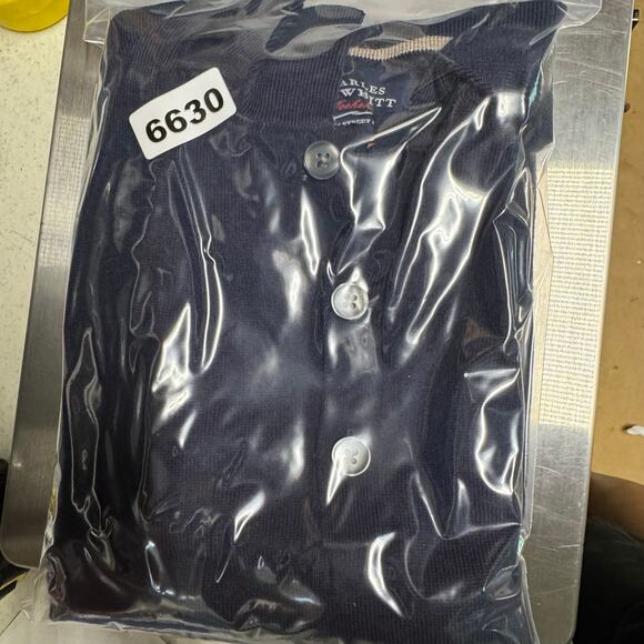 Charles Tyrwhitt Polo Sweater Mens XL Merino Wool Golf Preppy Casual Navy Blue - Picture 6 of 6